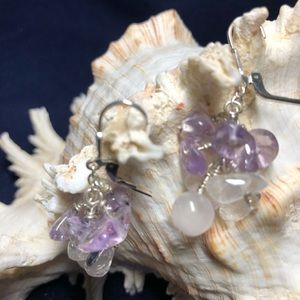 Handcrafted Sterling silver earrings with wire, wrapped rose quartz and …